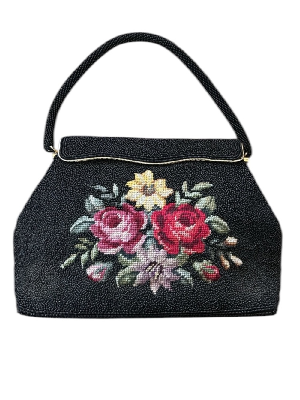Vintage Hand Beaded Floral Needlepoint Handbag - Picture 1 of 13